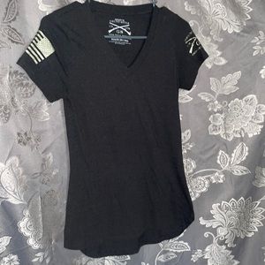 V neck plain black grunt style tee shirt